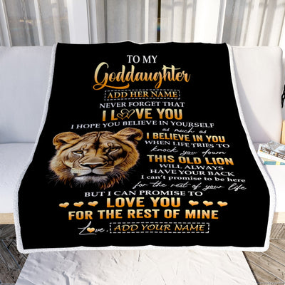 Personalized To My Goddaughter Gifts From Godmother Blanket Old Lion Love You Goddaughter Birthday Gifts Graduation Christmas Custom Fleece Throw Blanket | teecentury