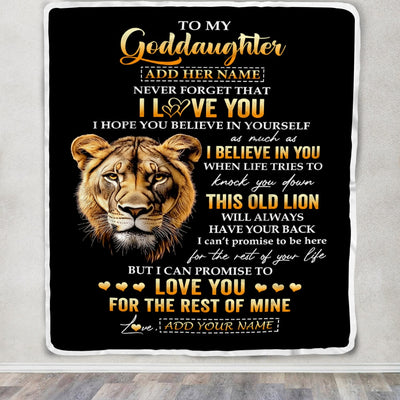 Personalized To My Goddaughter Gifts From Godmother Blanket Old Lion Love You Goddaughter Birthday Gifts Graduation Christmas Custom Fleece Throw Blanket | teecentury