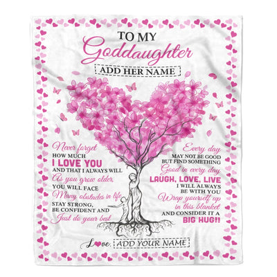 Personalized To My Goddaughter Gifts From Godmother Blanket Pink Heart Tree I Love You Custom Birthday Gifts For Goddaughter Christmas Fleece Blanket | teecentury