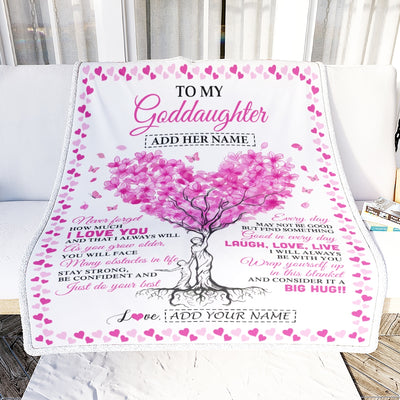 Personalized To My Goddaughter Gifts From Godmother Blanket Pink Heart Tree I Love You Custom Birthday Gifts For Goddaughter Christmas Fleece Blanket | teecentury