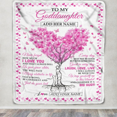 Personalized To My Goddaughter Gifts From Godmother Blanket Pink Heart Tree I Love You Custom Birthday Gifts For Goddaughter Christmas Fleece Blanket | teecentury