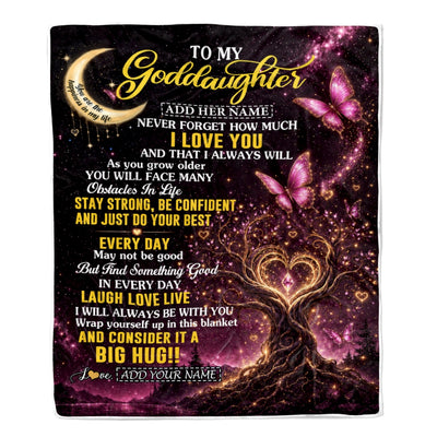 Personalized To My Goddaughter Gifts From Godmother Blanket Purple Galaxy Butterfly Moon Birthday Gifts For Goddaughter Graduation Christmas Fleece Blanket | teecentury