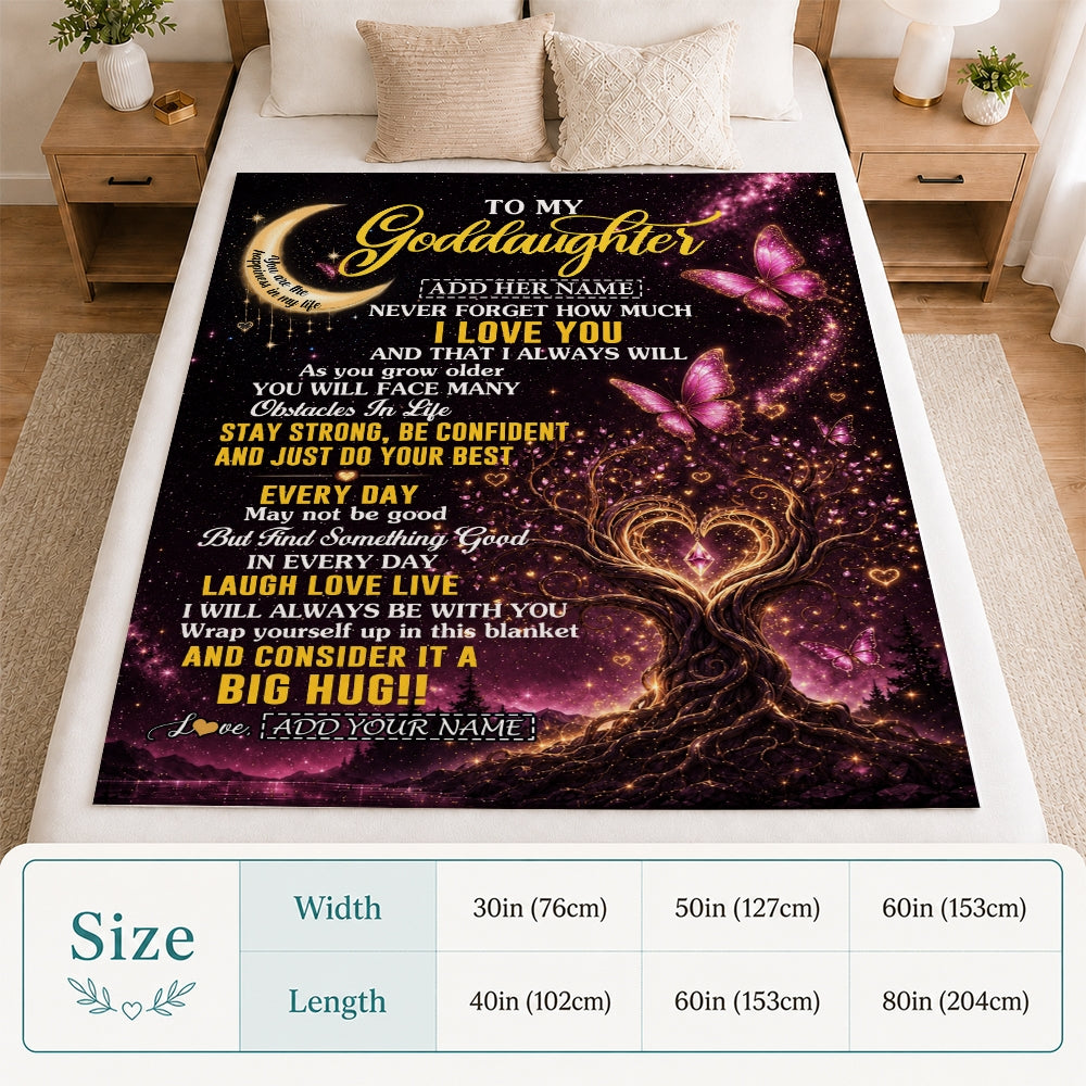 Personalized To My Goddaughter Gifts From Godmother Blanket Purple Galaxy Butterfly Moon Birthday Gifts For Goddaughter Graduation Christmas Fleece Blanket | teecentury