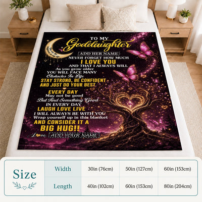Personalized To My Goddaughter Gifts From Godmother Blanket Purple Galaxy Butterfly Moon Birthday Gifts For Goddaughter Graduation Christmas Fleece Blanket | teecentury