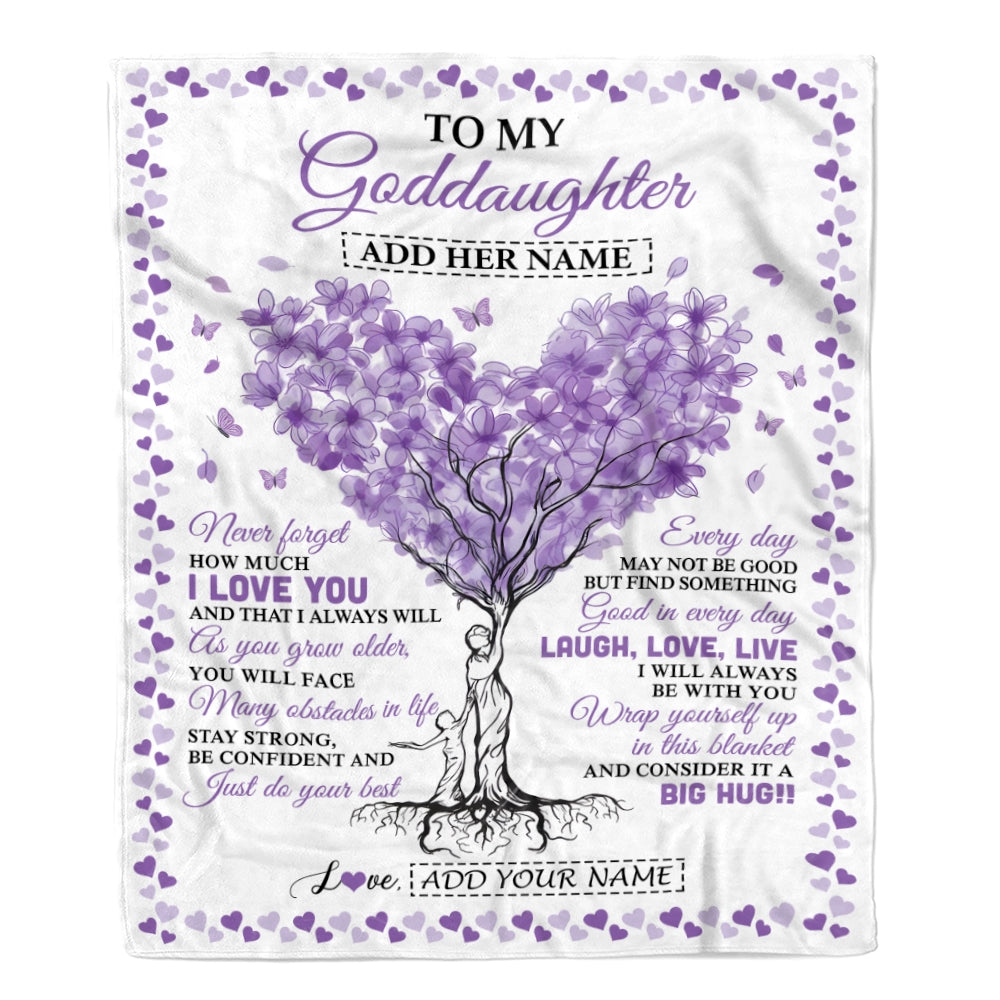 Personalized To My Goddaughter Gifts From Godmother Blanket Purple Heart Tree I Love You Custom Birthday Gifts For Goddaughter Christmas Fleece Blanket | teecentury