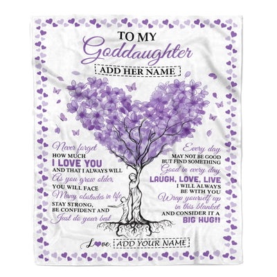 Personalized To My Goddaughter Gifts From Godmother Blanket Purple Heart Tree I Love You Custom Birthday Gifts For Goddaughter Christmas Fleece Blanket | teecentury
