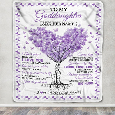 Personalized To My Goddaughter Gifts From Godmother Blanket Purple Heart Tree I Love You Custom Birthday Gifts For Goddaughter Christmas Fleece Blanket | teecentury