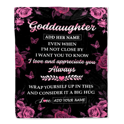 Personalized To My Goddaughter Gifts From Godmother Blanket Rose Floral It A Big Hug Birthday Gift Idea For Goddaughter Gifts Christmas Custom Fleece Blanket | teecentury