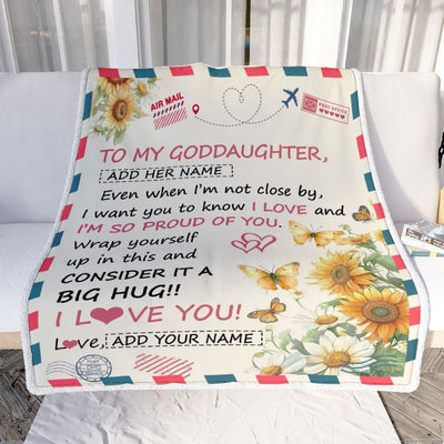 Personalized To My Goddaughter Gifts From Godmother Blanket Sunflower Letter Air Mail Birthday Graduation Gifts For Goddaughter Christmas Custom Fleece Blanket | teecentury