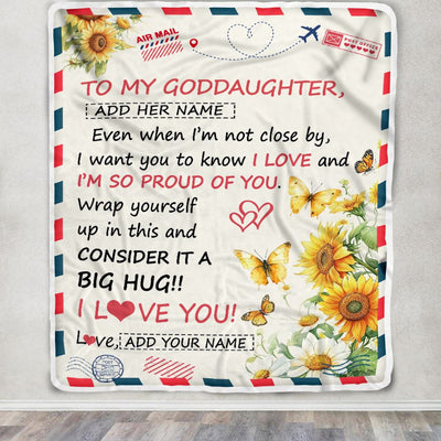 Personalized To My Goddaughter Gifts From Godmother Blanket Sunflower Letter Air Mail Birthday Graduation Gifts For Goddaughter Christmas Custom Fleece Blanket | teecentury