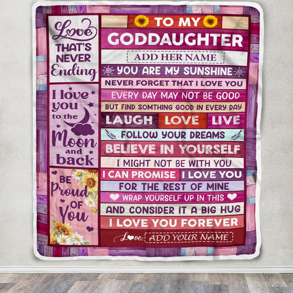 Personalized To My Goddaughter Gifts From Godmother Blanket Wood My Sunshine Birthday Gifts For Goddaughter Christmas Graduation Custom Fleece Throw Blanket | teecentury