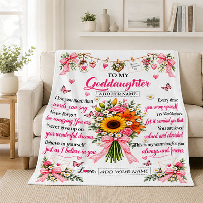 Personalized To My Goddaughter Gifts From Godmother Blanket You Are Loved Cherished Warm Hug Gift For Goddaughter Birthday Christmas Custom Fleece Blanket | teecentury