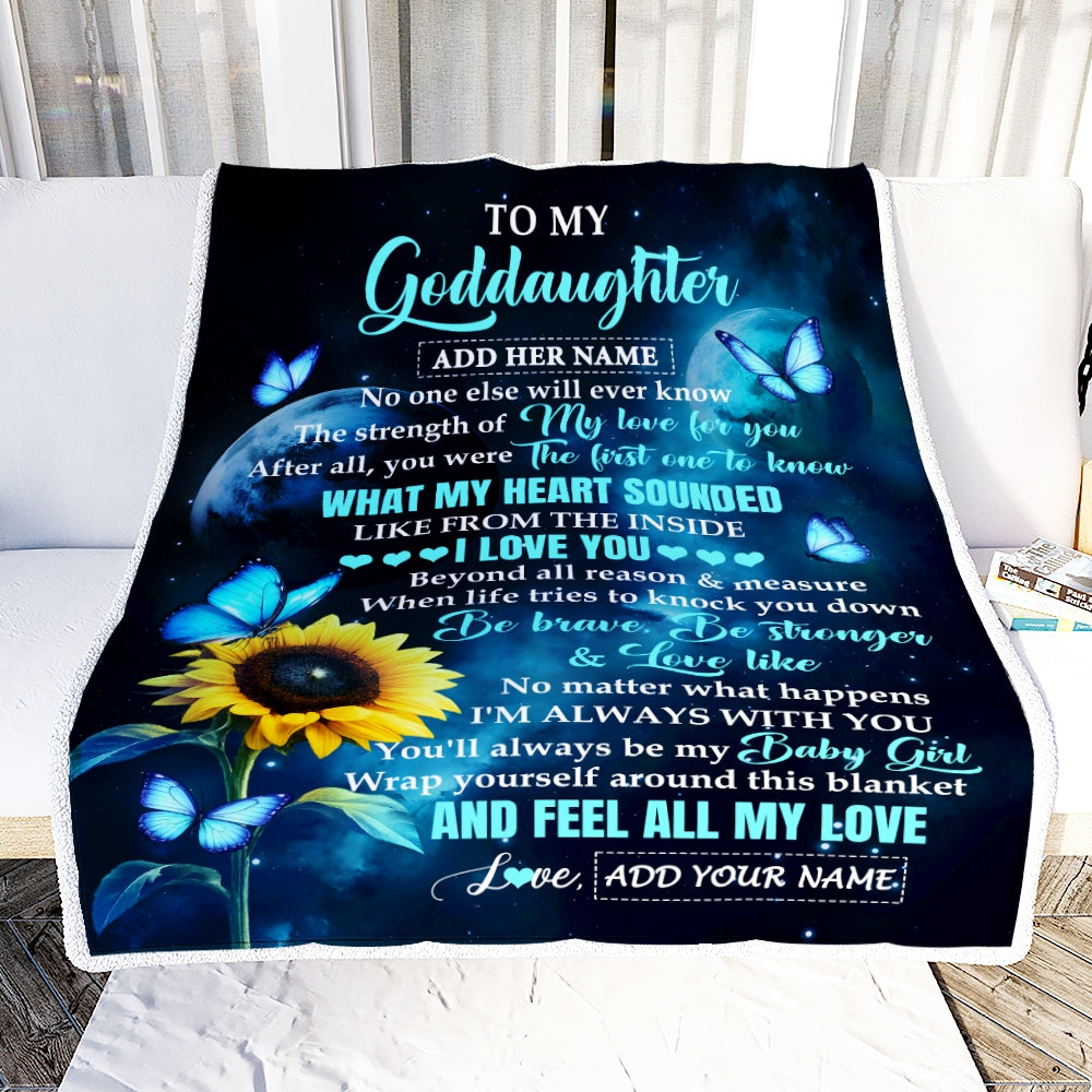 Personalized To My Goddaughter Gifts From Godmother Bufterfly Sunflower My Love For You Goddaughter Birthday Gift Graduation Christmas Custom Fleece Blanket | teecentury