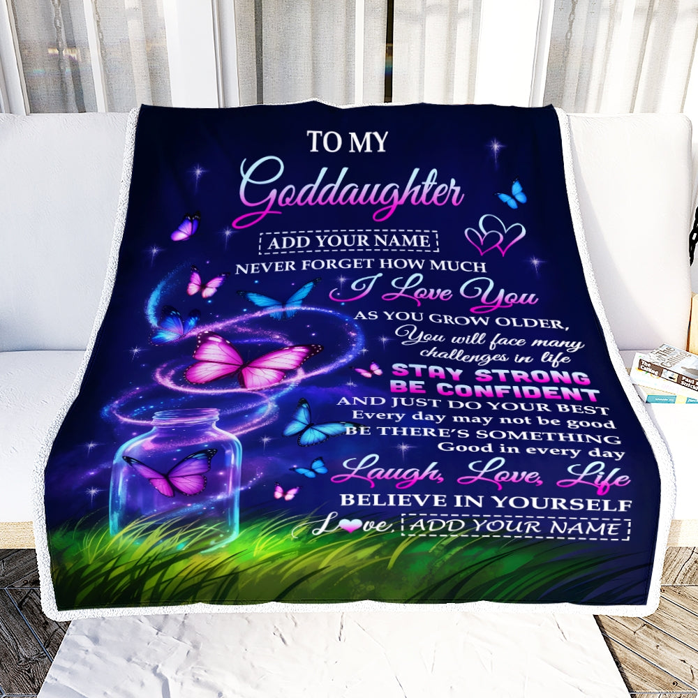 Personalized To My Goddaughter Gifts From Godmother Butterfly I Love You Great Birthday Gifts For Goddaughter Graduation Christmas Custom Fleece Throw Blanket | teecentury