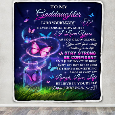 Personalized To My Goddaughter Gifts From Godmother Butterfly I Love You Great Birthday Gifts For Goddaughter Graduation Christmas Custom Fleece Throw Blanket | teecentury