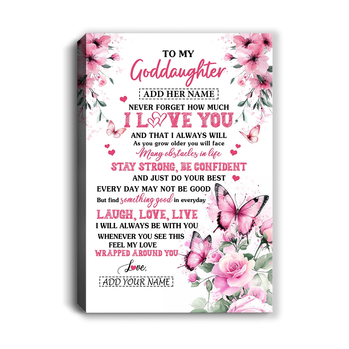 Personalized To My Goddaughter Gifts From Godmother Canvas I Love You Butterfly Birthday Gifts For Goddaughter Graduation Christmas Custom Wall Art Framed Canvas | teecentury