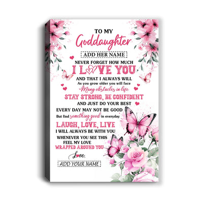 Personalized To My Goddaughter Gifts From Godmother Canvas I Love You Butterfly Birthday Gifts For Goddaughter Graduation Christmas Custom Wall Art Framed Canvas | teecentury