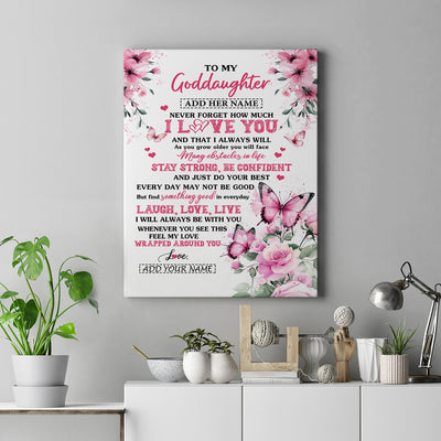 Personalized To My Goddaughter Gifts From Godmother Canvas I Love You Butterfly Birthday Gifts For Goddaughter Graduation Christmas Custom Wall Art Framed Canvas | teecentury