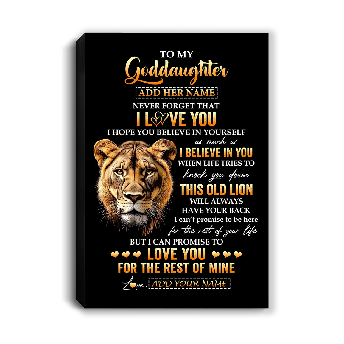 Personalized To My Goddaughter Gifts From Godmother Canvas Old Lion Love You Goddaughter Birthday Gifts Graduation Christmas Custom Wall Art Print Framed Canvas | teecentury