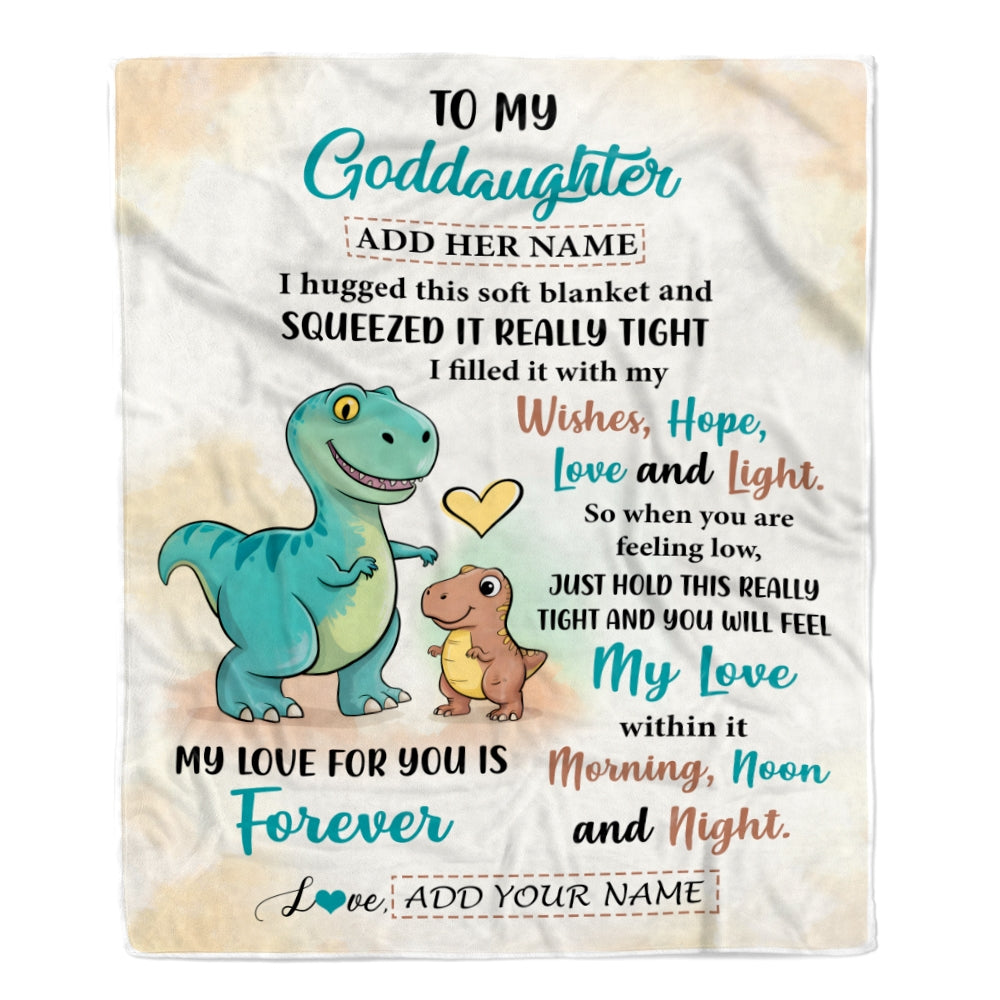 Personalized To My Goddaughter Gifts From Godmother Dinosaur Letter I Hugged This Gifts For Goddaughter Birthday Graduation Christmas Custom Fleece Blanket | teecentury