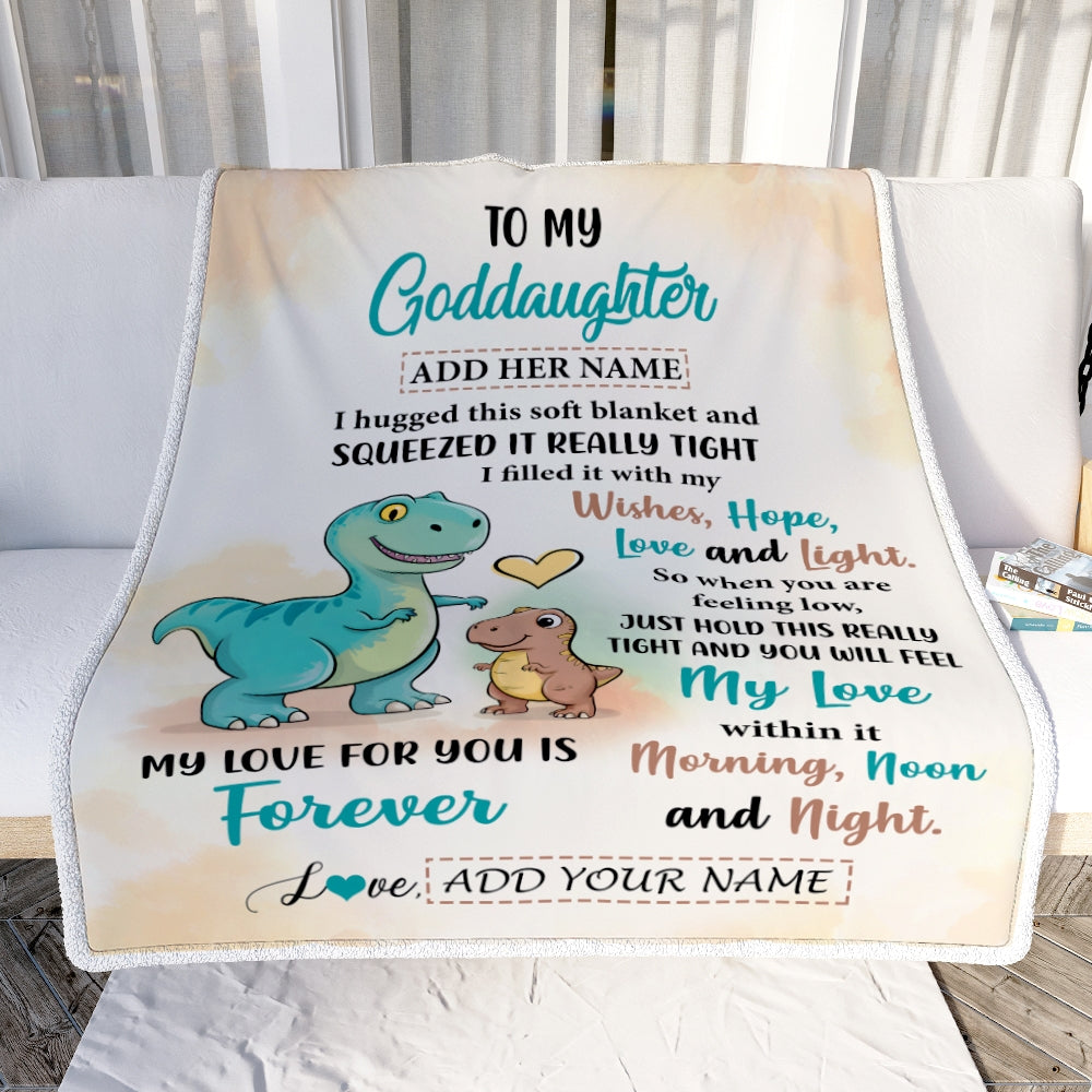 Personalized To My Goddaughter Gifts From Godmother Dinosaur Letter I Hugged This Gifts For Goddaughter Birthday Graduation Christmas Custom Fleece Blanket | teecentury