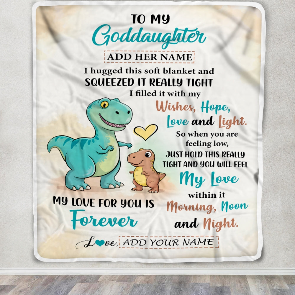 Personalized To My Goddaughter Gifts From Godmother Dinosaur Letter I Hugged This Gifts For Goddaughter Birthday Graduation Christmas Custom Fleece Blanket | teecentury