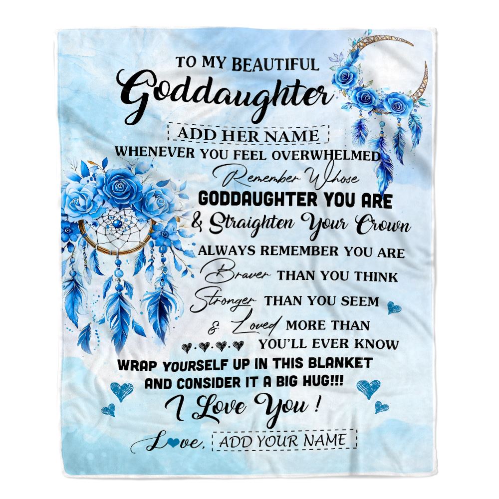 Personalized To My Goddaughter Gifts From Godmother Goddaughter Blanket Dream Catcher Blue Goddaughter Birthday Gifts Graduation Christmas Fleece Blanket | teecentury
