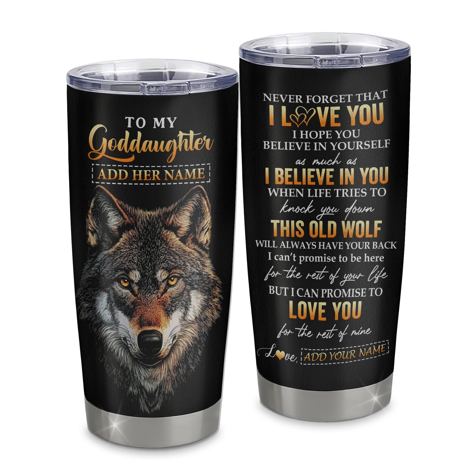 Personalized To My Goddaughter Gifts From Godmother Godfather Tumbler Old Wolf Love You Goddaughter Birthday Gifts Graduation Christmas Custom Cup Travel Mug | teecentury