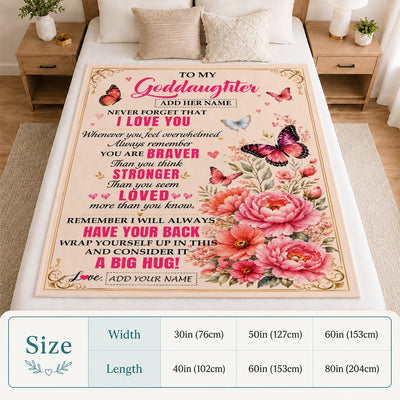 Personalized To My Goddaughter Gifts From Godmother Grandfather Blanket Pink Butterfly I Love You Birthday Gift For Goddaughter Christmas Fleece Throw Blanket | teecentury