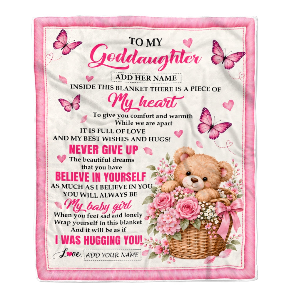 Personalized To My Goddaughter Gifts From Godmother Grandfather Inside This Blanket Butterfly Bear Birthday Gift For Goddaughter Christmas Fleece Blanket | teecentury