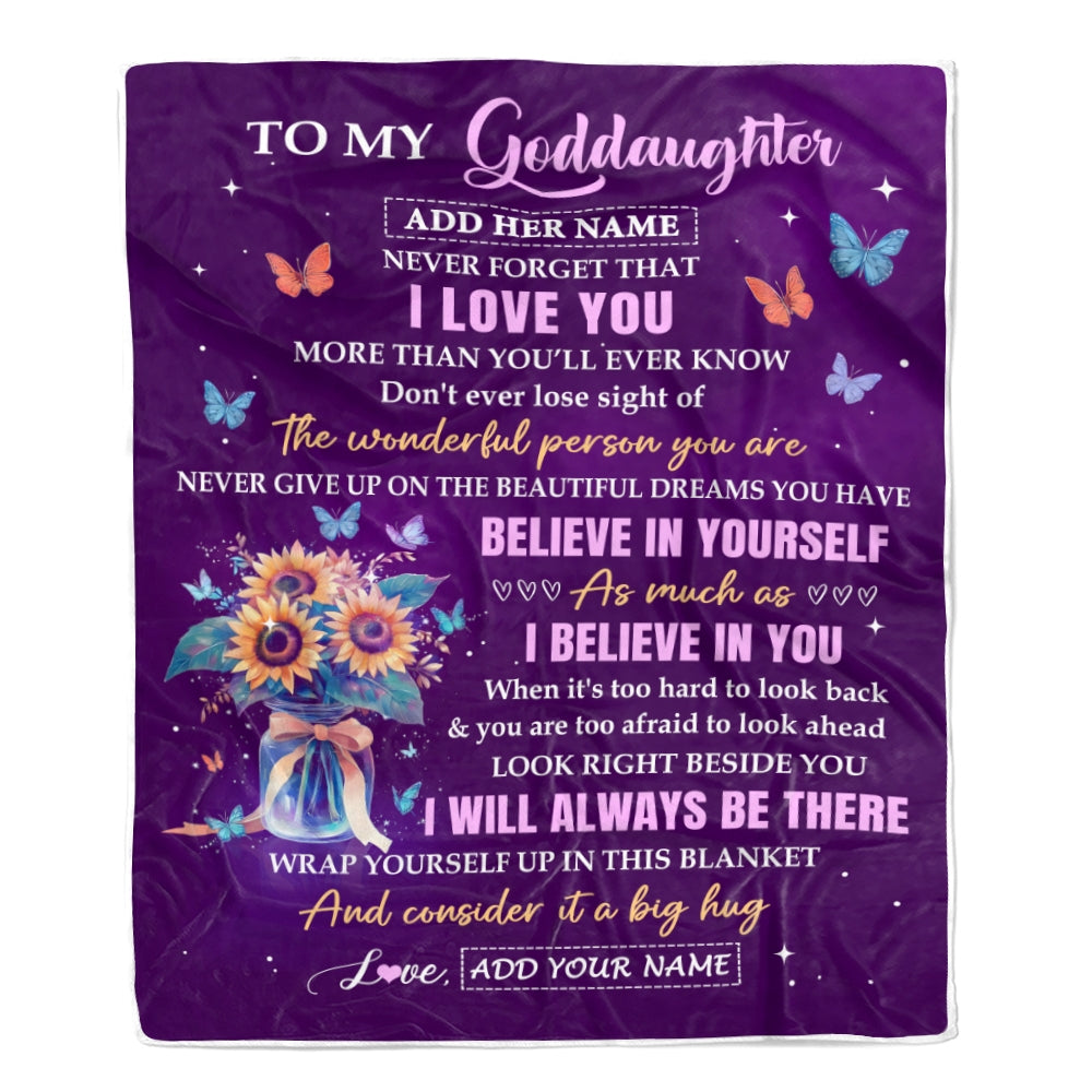 Personalized To My Goddaughter Gifts From Godmother Inspirational Love Purple Sunflowers Birthday Gifts For Goddaughter Idea Christmas Custom Fleece Blanket | teecentury