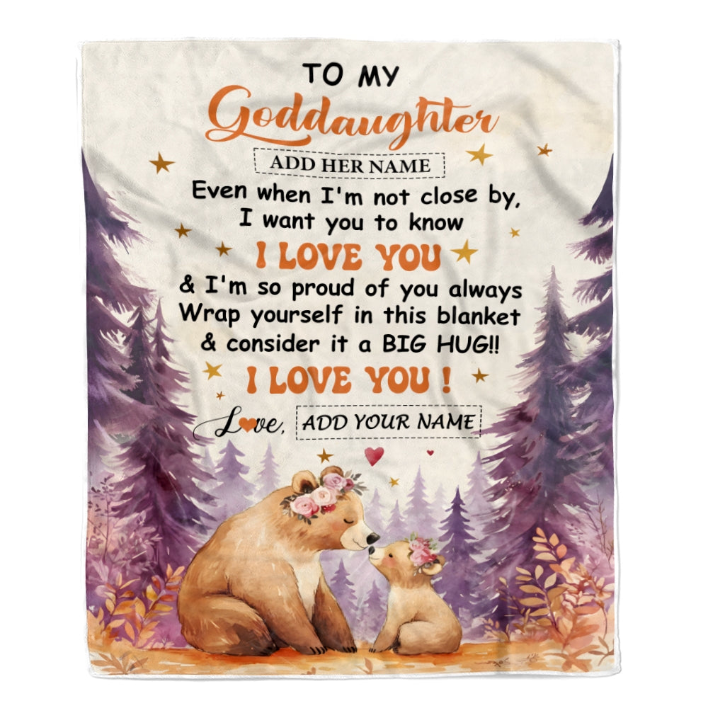 Personalized To My Goddaughter Gifts From Godmother Kiss Bear I Love You Goddaughter Birthday Gift Valentines Graduation Christmas Custom Fleece Blanket | teecentury