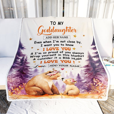 Personalized To My Goddaughter Gifts From Godmother Kiss Bear I Love You Goddaughter Birthday Gift Valentines Graduation Christmas Custom Fleece Blanket | teecentury