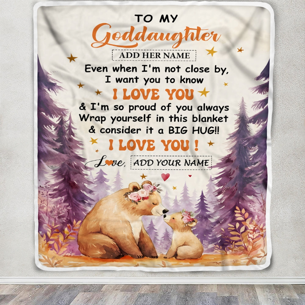 Personalized To My Goddaughter Gifts From Godmother Kiss Bear I Love You Goddaughter Birthday Gift Valentines Graduation Christmas Custom Fleece Blanket | teecentury