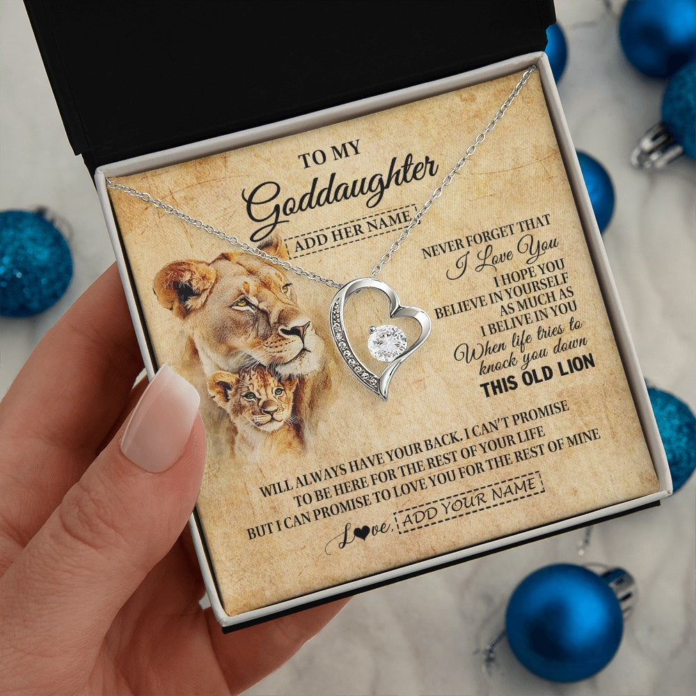 Forever Love Necklace 14K White Gold Finish | 2 | Personalized To My Goddaughter Gifts From Godmother Lion Necklace I Love You Goddaughter Birthday Gifts Graduation Christmas Custom Gift Box Message Card | teecentury.myshopify