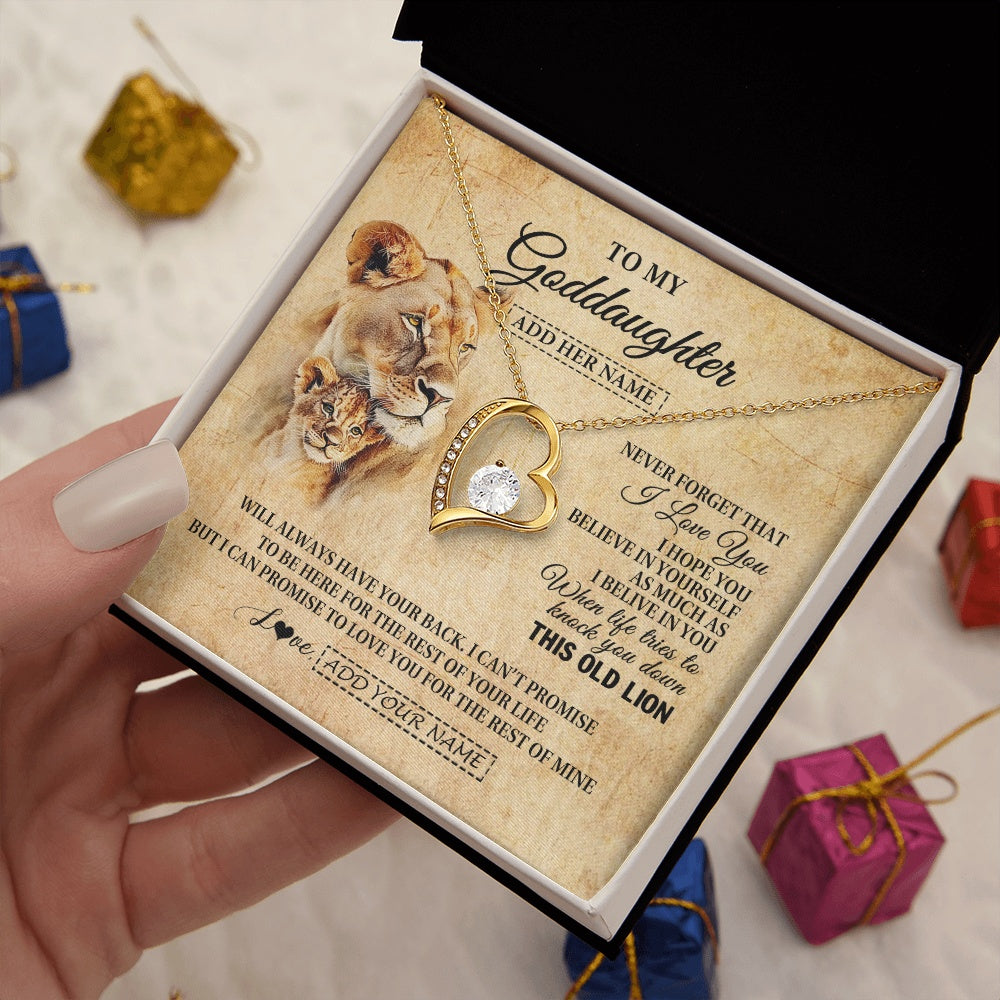 Forever Love Necklace 18K Yellow Gold Finish | 2 | Personalized To My Goddaughter Gifts From Godmother Lion Necklace I Love You Goddaughter Birthday Gifts Graduation Christmas Custom Gift Box Message Card | teecentury.myshopify