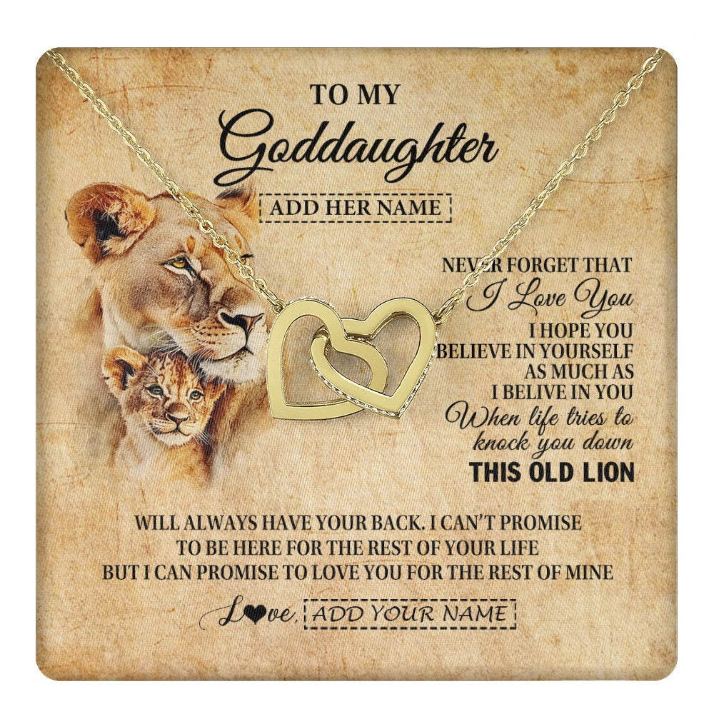 Interlocking Hearts Necklace 18K Yellow Gold Finish | 1 | Personalized To My Goddaughter Gifts From Godmother Lion Necklace I Love You Goddaughter Birthday Gifts Graduation Christmas Custom Gift Box Message Card | teecentury.myshopify