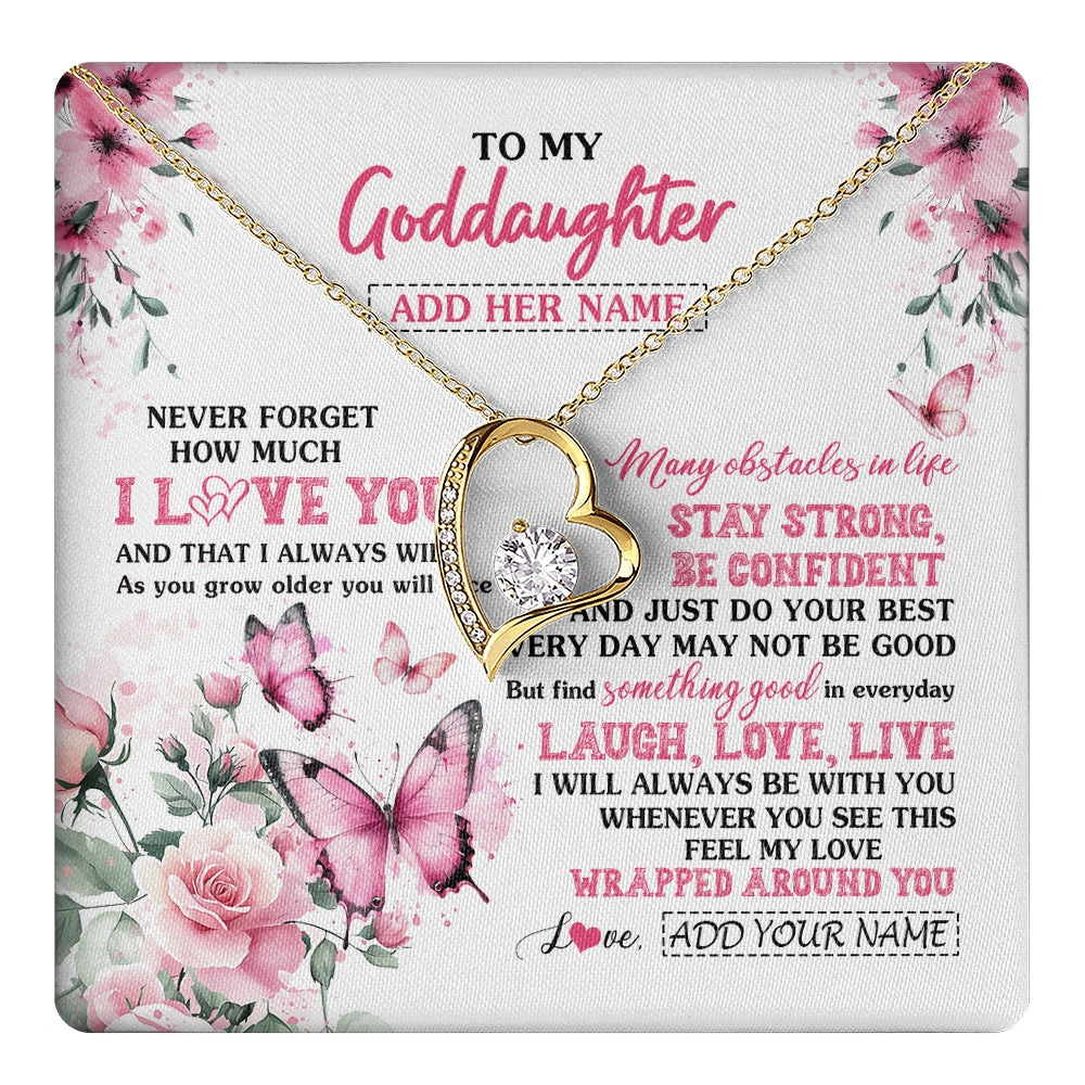 Forever Love Necklace 18K Yellow Gold Finish | 1 | Personalized To My Goddaughter Gifts From Godmother Necklace I Love You Butterfly Birthday Gifts For Goddaughter Christmas Custom Gift Box Message Card | https://teecentury.