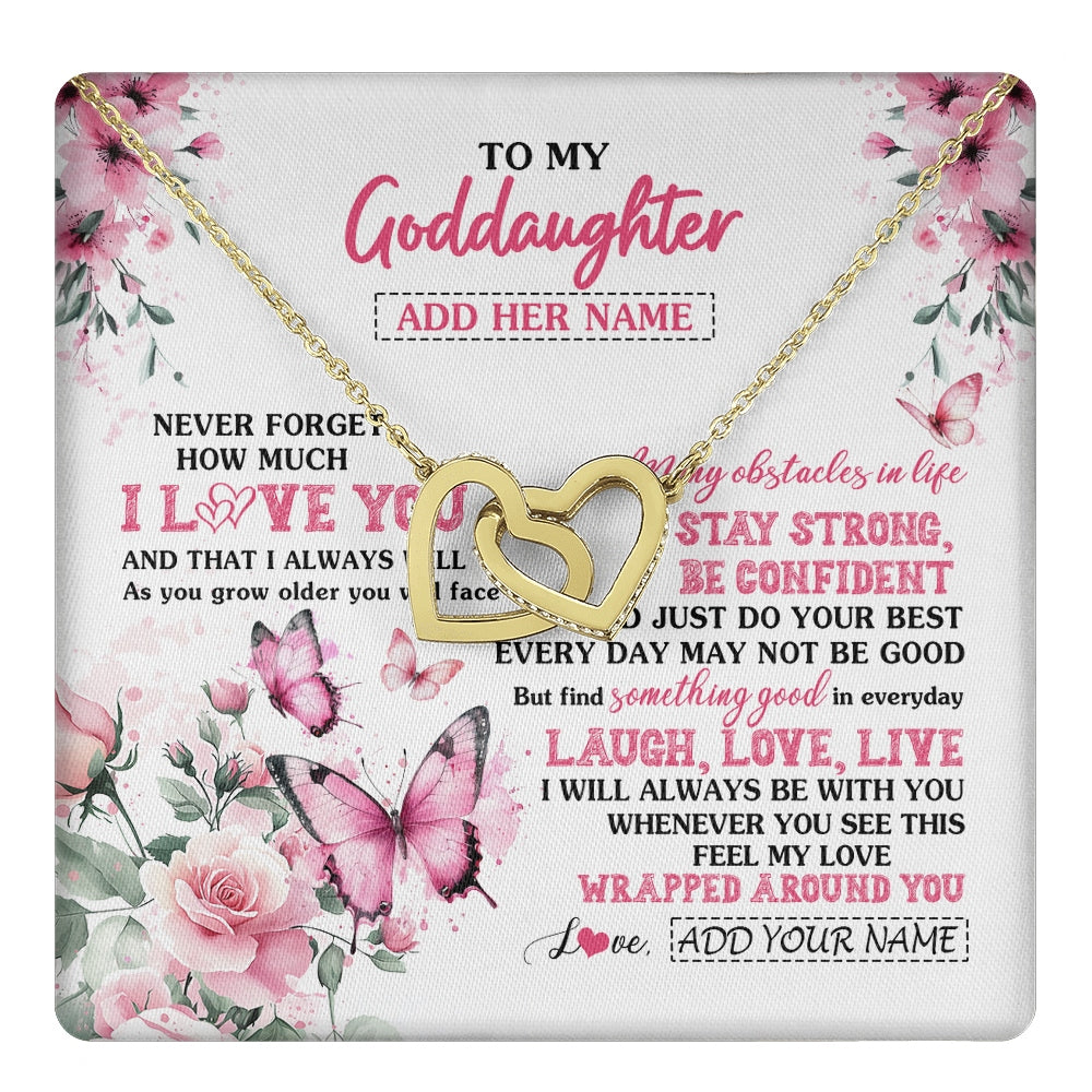 Interlocking Hearts Necklace 18K Yellow Gold Finish | 1 | Personalized To My Goddaughter Gifts From Godmother Necklace I Love You Butterfly Birthday Gifts For Goddaughter Christmas Custom Gift Box Message Card | https://teecentury.