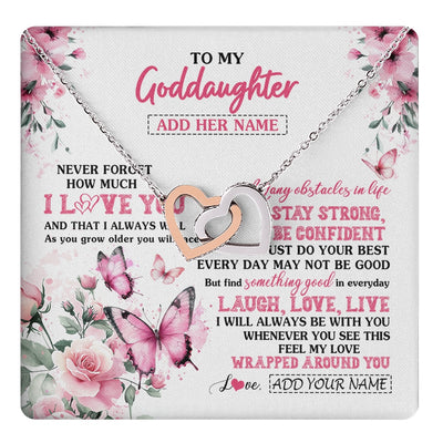 Interlocking Hearts Necklace Stainless Steel & Rose Gold Finish | 1 | Personalized To My Goddaughter Gifts From Godmother Necklace I Love You Butterfly Birthday Gifts For Goddaughter Christmas Custom Gift Box Message Card | https://teecentury.