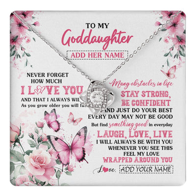 Love Knot Necklace 14K White Gold Finish | 1 | Personalized To My Goddaughter Gifts From Godmother Necklace I Love You Butterfly Birthday Gifts For Goddaughter Christmas Custom Gift Box Message Card | https://teecentury.