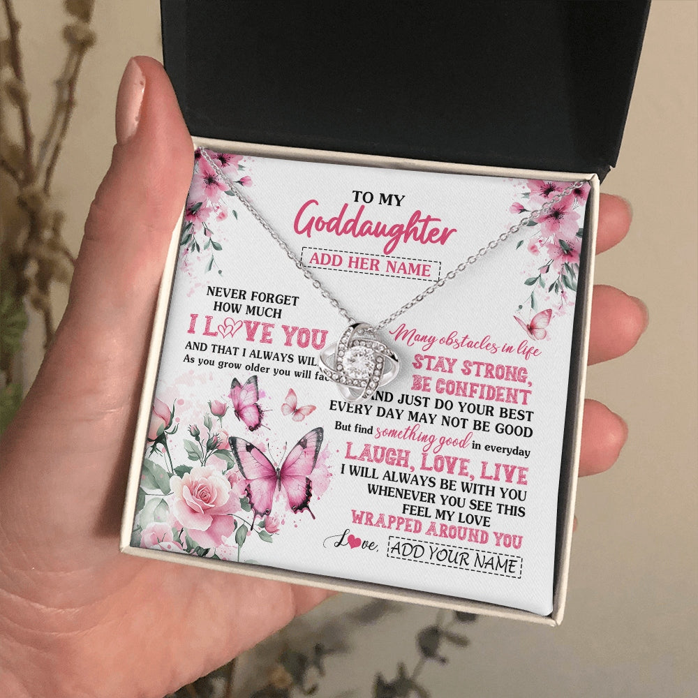 Love Knot Necklace 14K White Gold Finish | 2 | Personalized To My Goddaughter Gifts From Godmother Necklace I Love You Butterfly Birthday Gifts For Goddaughter Christmas Custom Gift Box Message Card | https://teecentury.