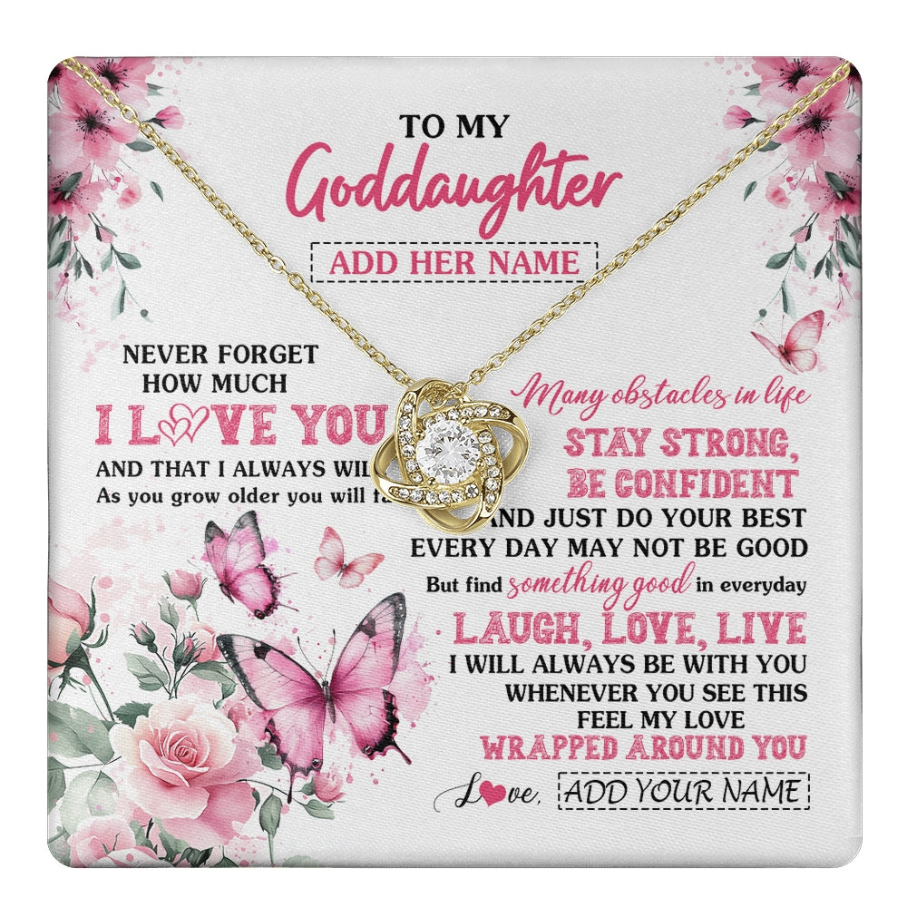 Love Knot Necklace 18K Yellow Gold Finish | 1 | Personalized To My Goddaughter Gifts From Godmother Necklace I Love You Butterfly Birthday Gifts For Goddaughter Christmas Custom Gift Box Message Card | https://teecentury.