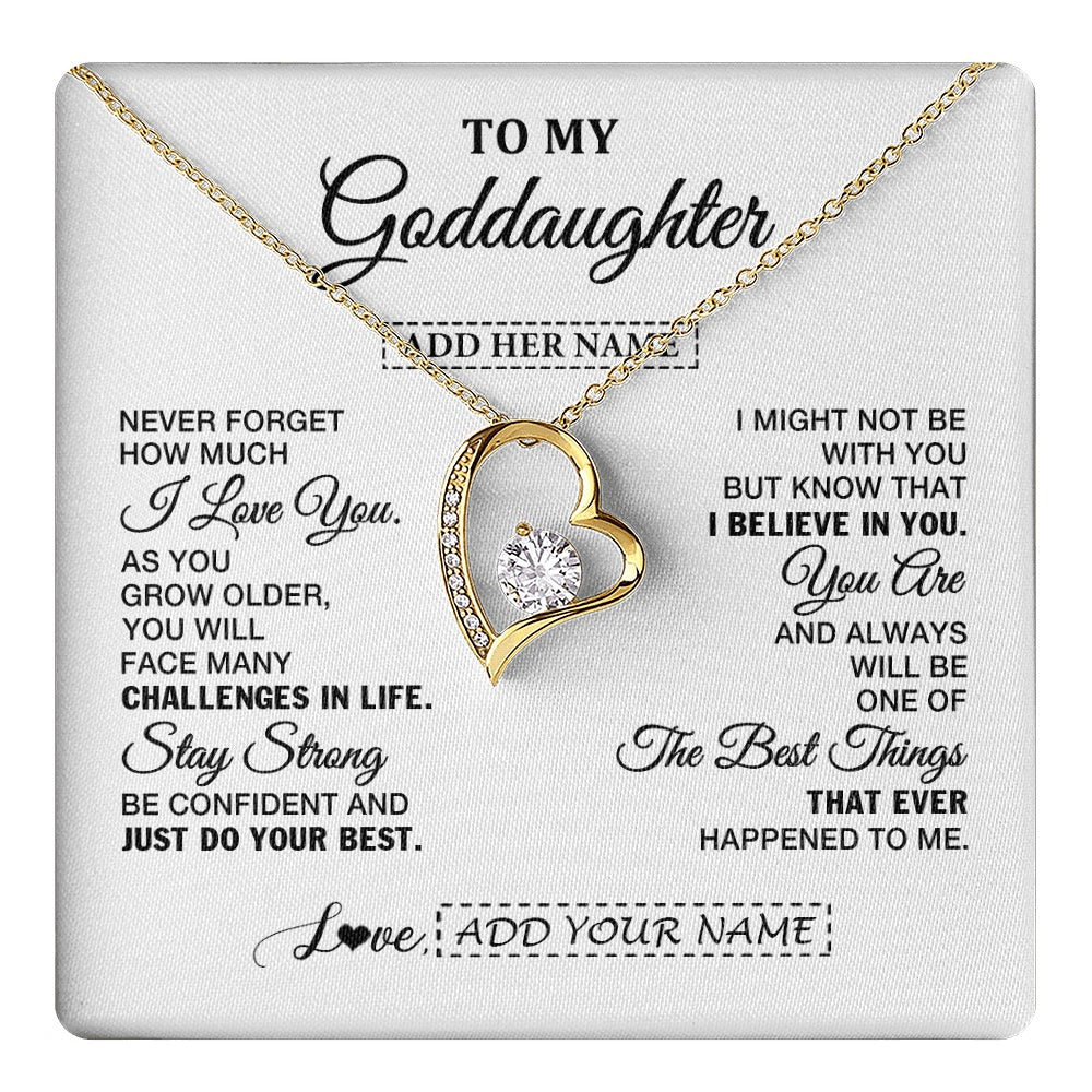 Forever Love Necklace 18K Yellow Gold Finish | 1 | Personalized To My Goddaughter Gifts From Godmother Necklace I Love You Thoughtful Keepsake Gift Goddaughter Birthday Christmas Custom Gift Box Message Card | https://teecentury.