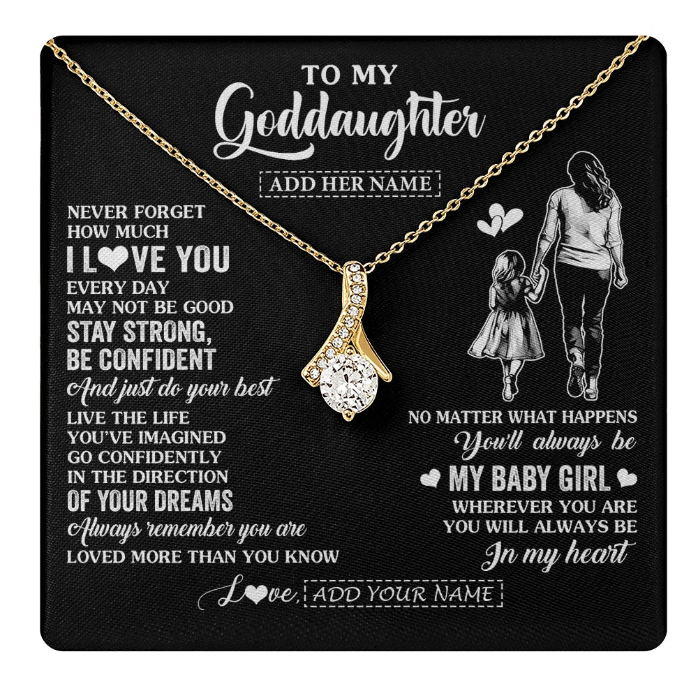 Alluring Beauty Necklace 18K Yellow Gold Finish | 1 | Personalized To My Goddaughter Gifts From Godmother Necklace Never Forget How Much I Love You Goddaughter Birthday Graduation Christmas Gift Box Message Card | https://teecentury.