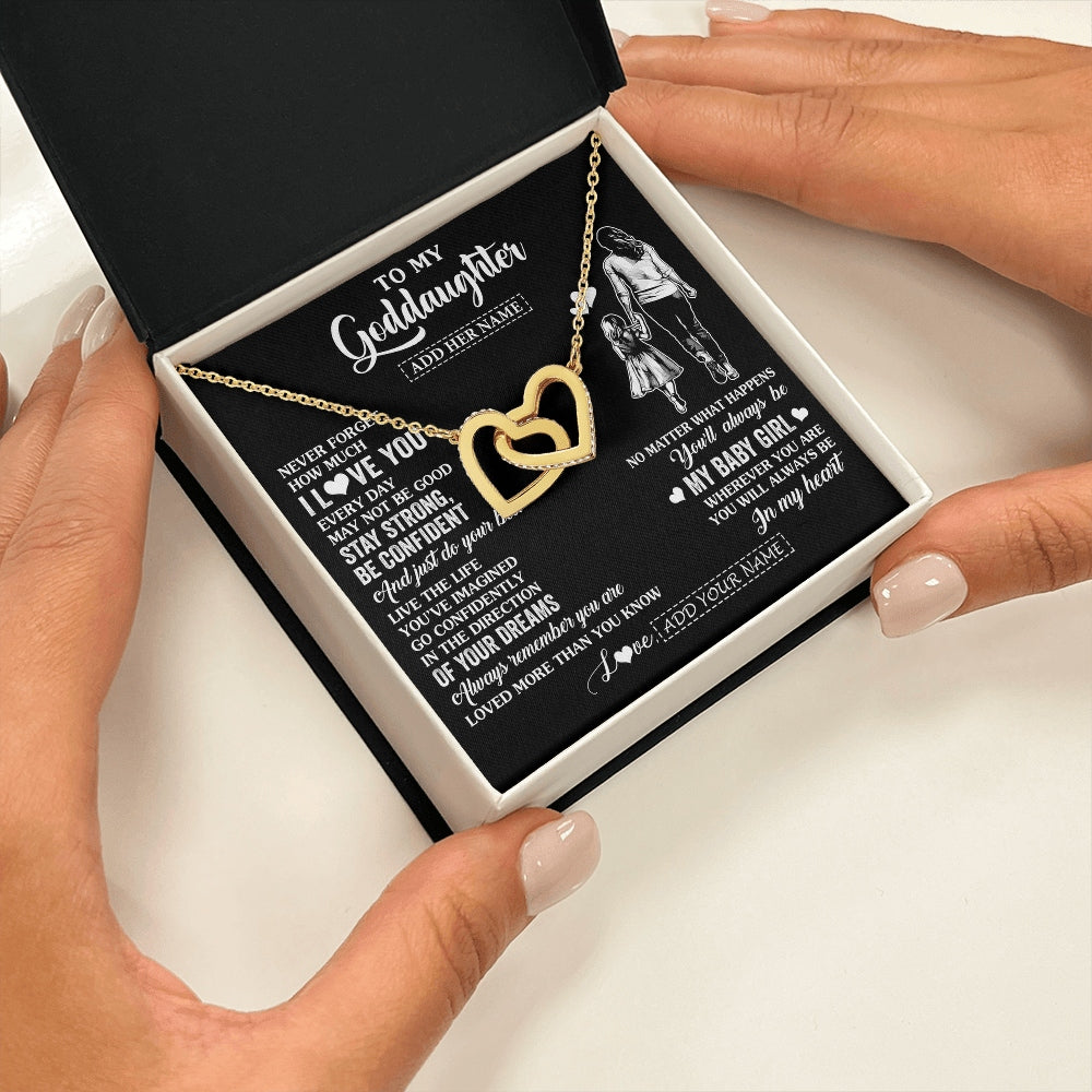 Interlocking Hearts Necklace 18K Yellow Gold Finish | 2 | Personalized To My Goddaughter Gifts From Godmother Necklace Never Forget How Much I Love You Goddaughter Birthday Graduation Christmas Gift Box Message Card | https://teecentury.