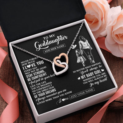 Interlocking Hearts Necklace Stainless Steel & Rose Gold Finish | 2 | Personalized To My Goddaughter Gifts From Godmother Necklace Never Forget How Much I Love You Goddaughter Birthday Graduation Christmas Gift Box Message Card | https://teecentury.