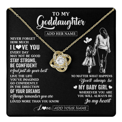 Love Knot Necklace 18K Yellow Gold Finish | 1 | Personalized To My Goddaughter Gifts From Godmother Necklace Never Forget How Much I Love You Goddaughter Birthday Graduation Christmas Gift Box Message Card | https://teecentury.