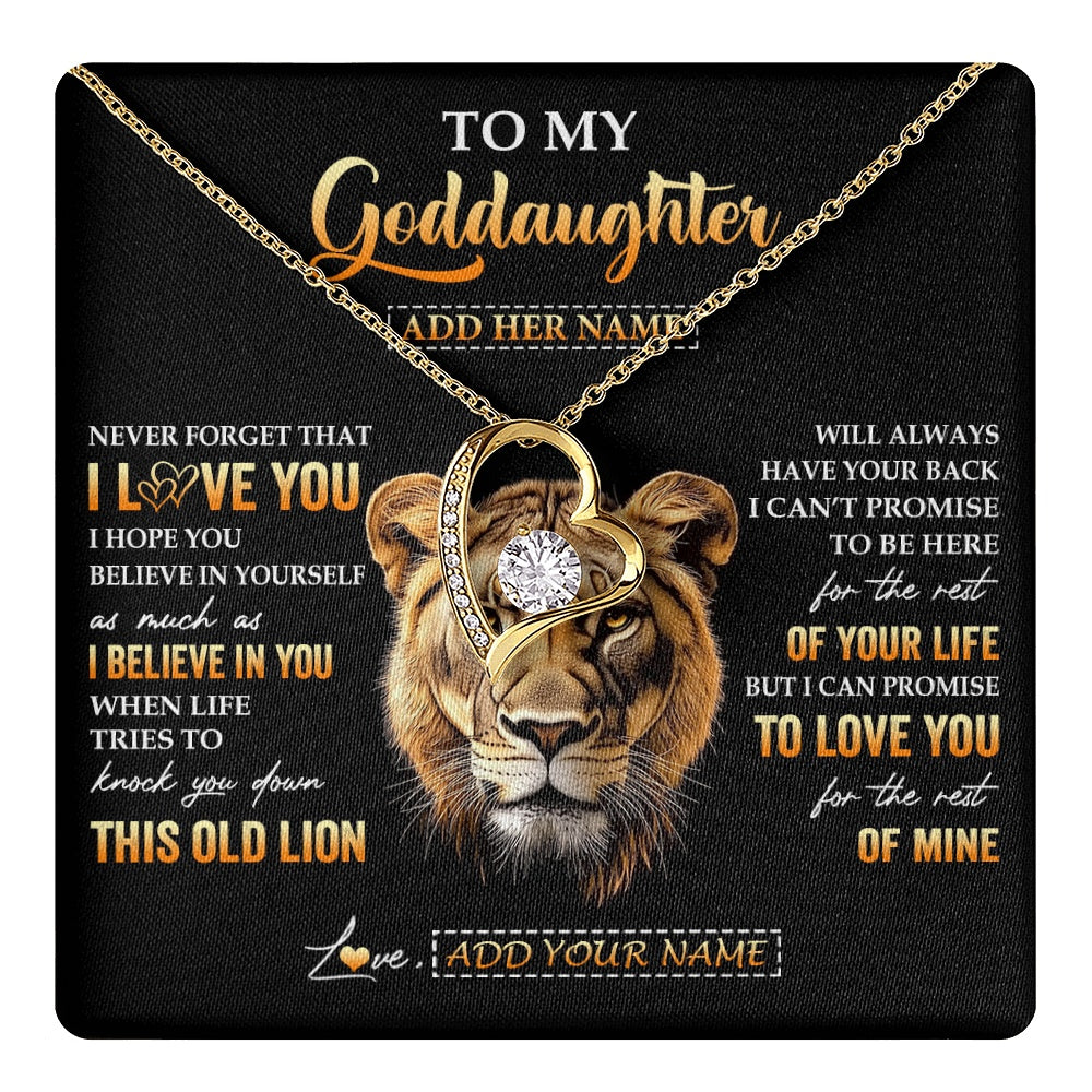 Forever Love Necklace 18K Yellow Gold Finish | 1 | Personalized To My Goddaughter Gifts From Godmother Necklace Old Lion Love You Goddaughter Birthday Gifts Graduation Christmas Custom Gift Box Message Card | teecentury.myshopify