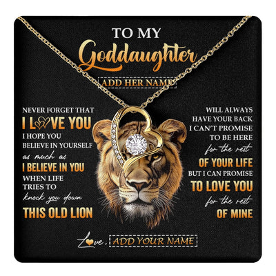 Forever Love Necklace 18K Yellow Gold Finish | 1 | Personalized To My Goddaughter Gifts From Godmother Necklace Old Lion Love You Goddaughter Birthday Gifts Graduation Christmas Custom Gift Box Message Card | teecentury.myshopify
